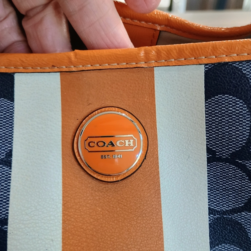 Coach Blue, Tag And Orange Signature Tote Bag With COA - Picture 5 of 12